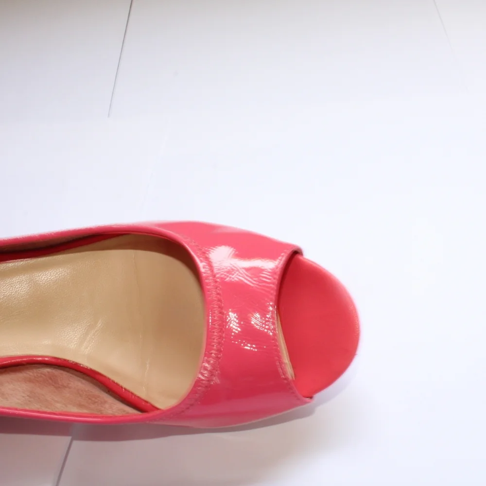 Cole Haan Pink Patent Leather Peep-Toe Wedges with Cork Heel - Picture 11 of 16